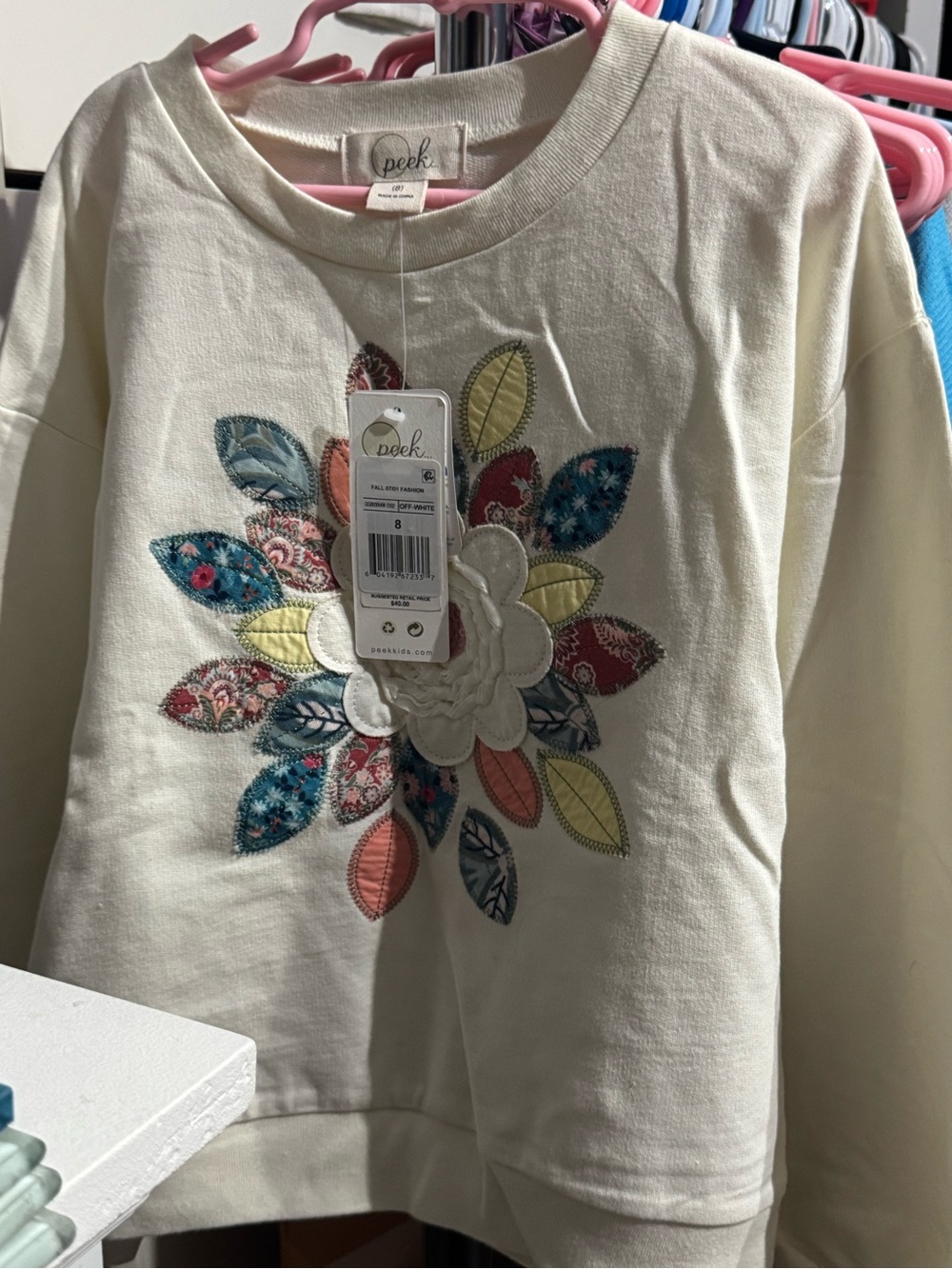 Off-White Kids Crewneck Sweatshirt with Multi-Color Floral Appliqué